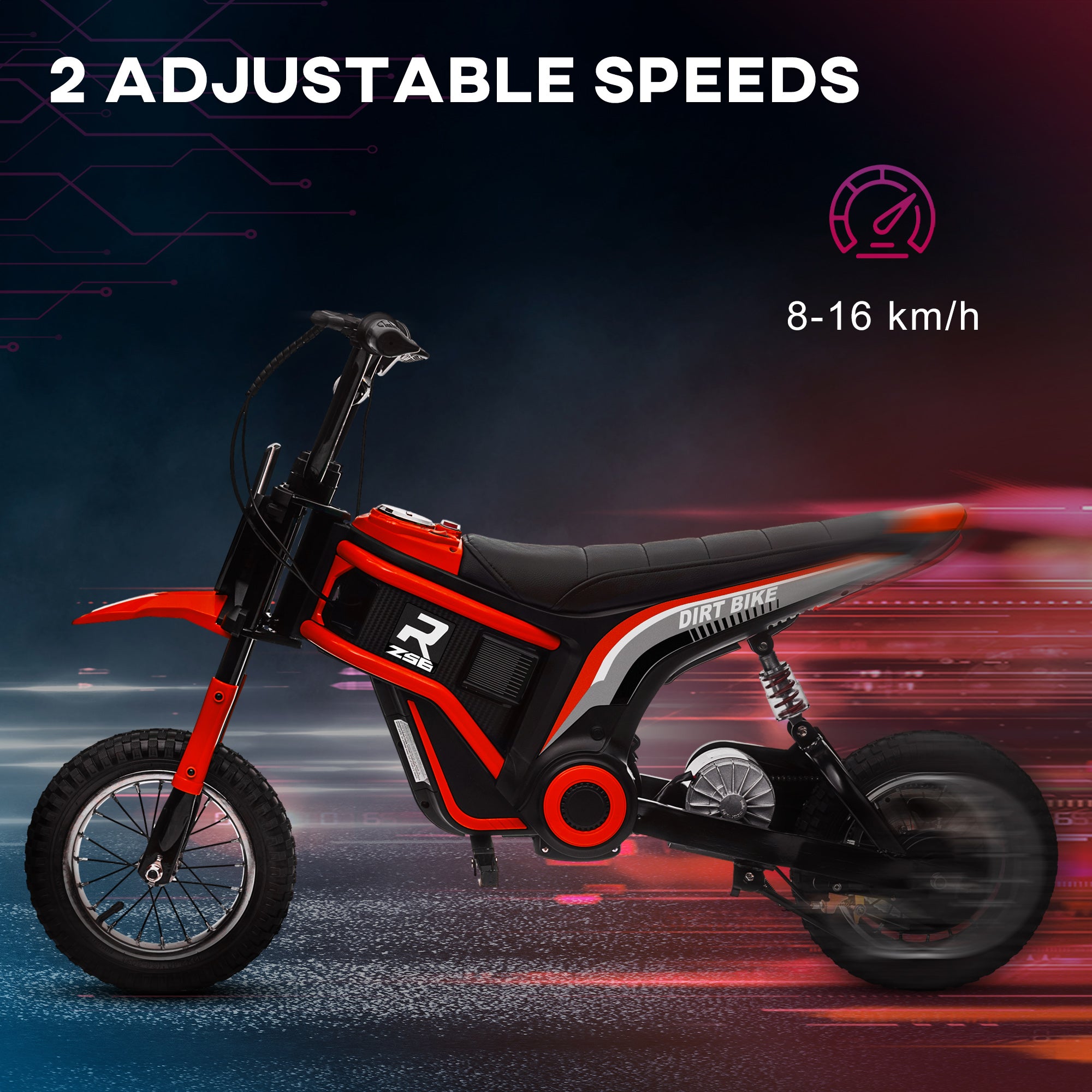 HOMCOM 24V Electric Motorbike, Dirt Bike with Twist Grip Throttle, Music Horn, 12" Pneumatic Tyres, 16 Km/h Max. Speed, Red - anydaydirect