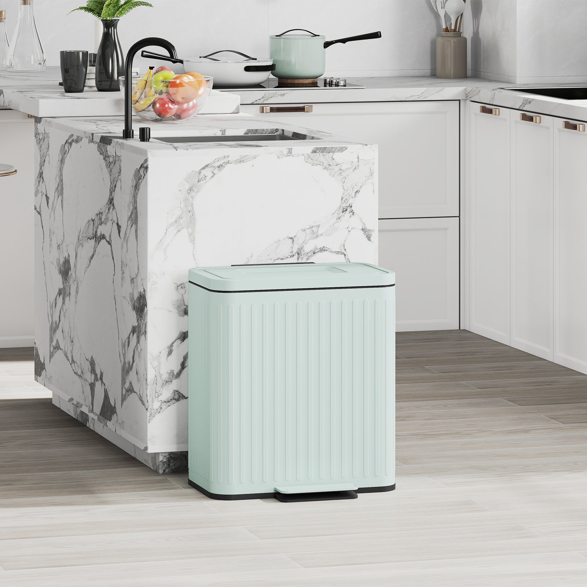 HOMCOM Dual Kitchen Bin, 2 x 20L Double Bin for Recycling and Waste, F – anydaydirect