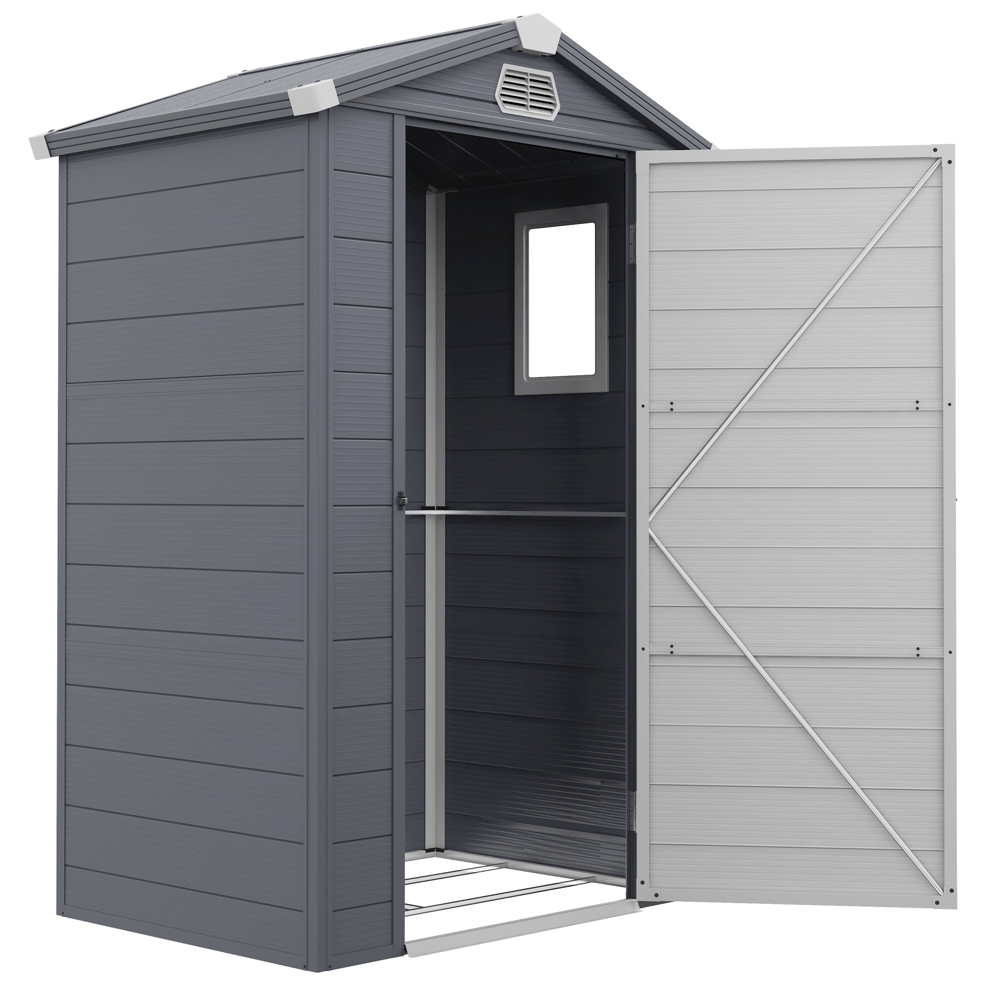 Outsunny 4 x 3ft Garden Shed with Foundation Kit, Polypropylene Outdoor Storage Tool House with Ventilation Slots and Lockable Door, Grey - anydaydirect