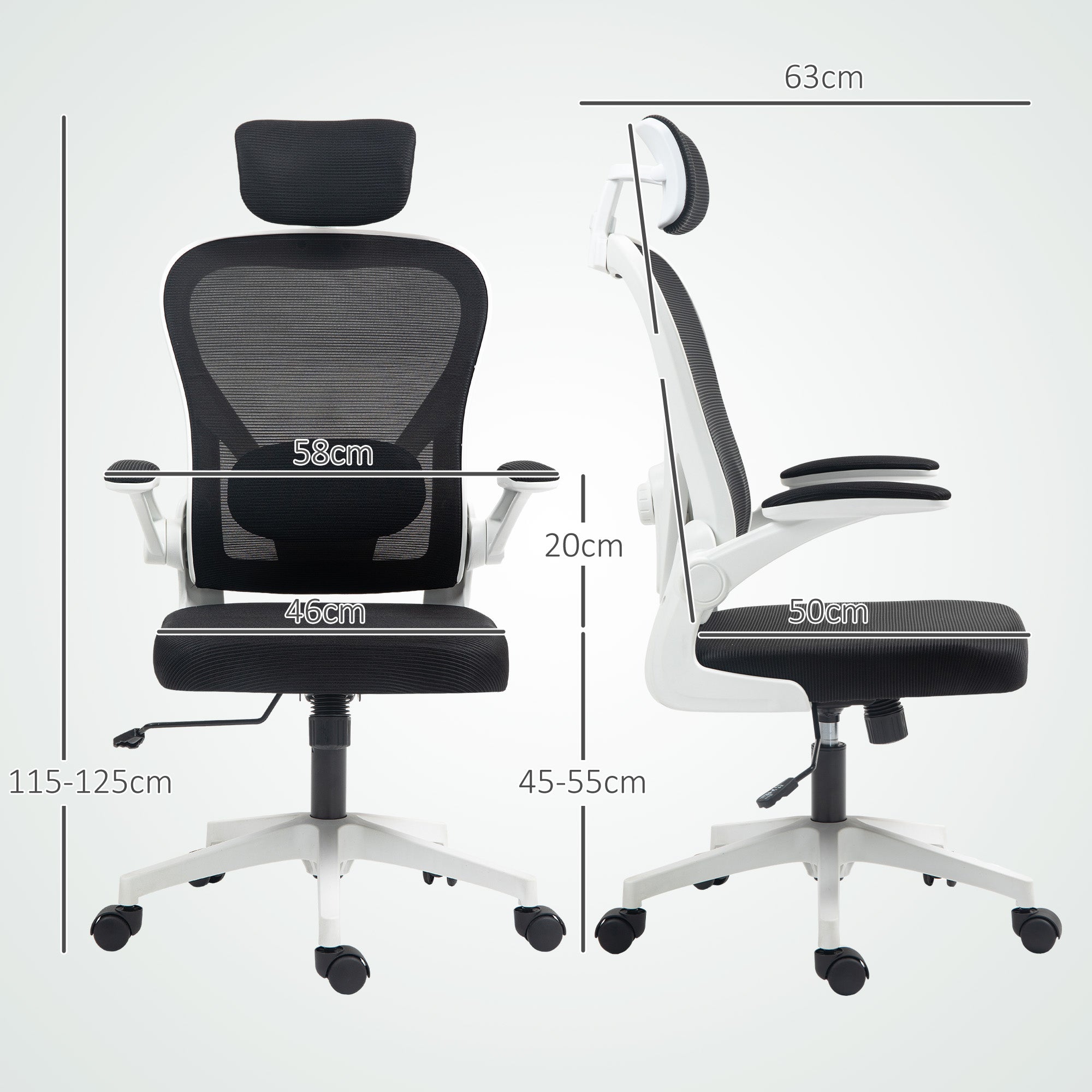 HOMCOM Executive Office Chair, Ergonomic Mesh High Back Desk Chair with Flip-up Armrest, Rotatable Headrest, Adjustable Lumbar Support for Home Study, Black - anydaydirect