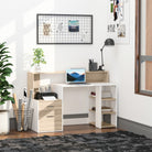 HOMCOM Computer Desk with Drawers and Storage Shelves, Reception Desk, Study Workstation for Home Office, 137 x 55 x 92cm, Oak and White - anydaydirect