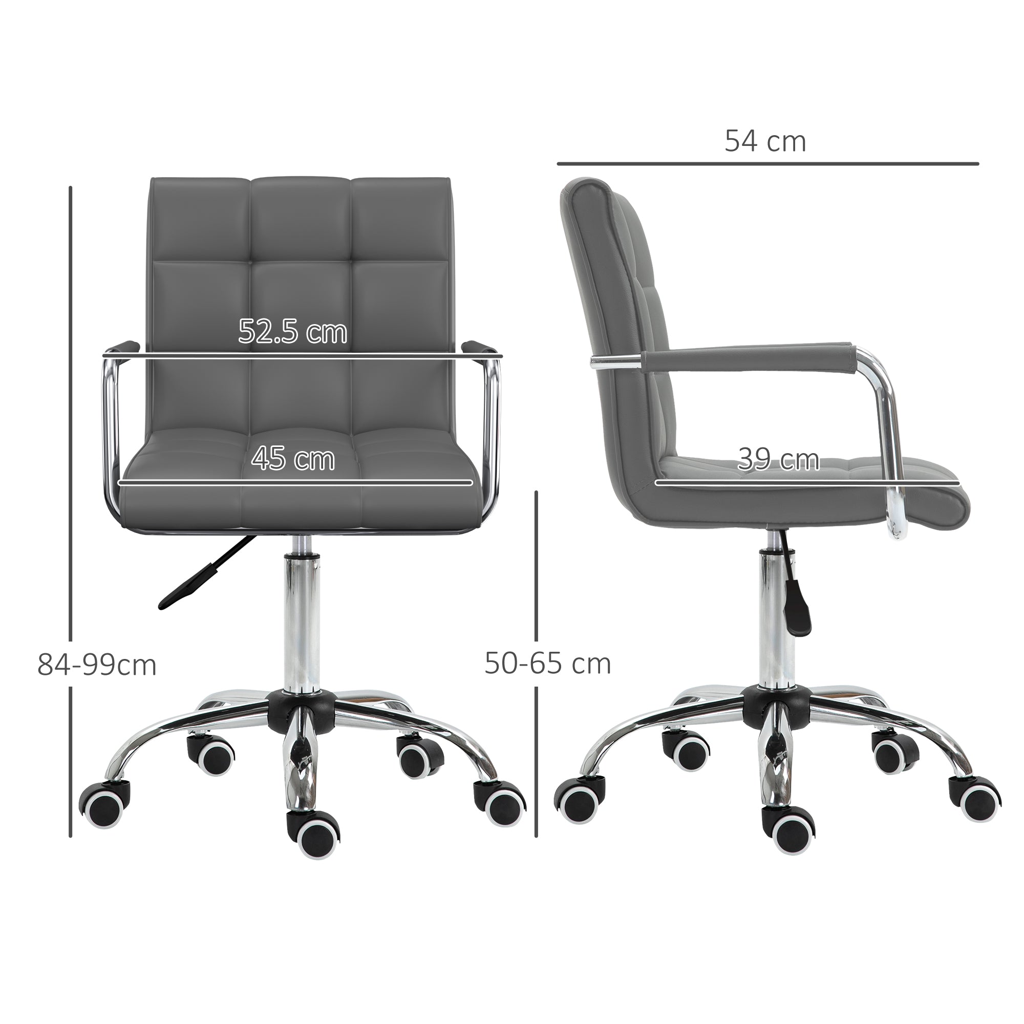 Vinsetto PU Leather Home Office Desk Chair, Computer Chair with Mid Back, Arm, Swivel Wheels, Adjustable Height, Grey - anydaydirect