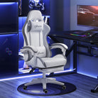 Vinsetto Computer Gaming Chair, PU Leather Desk Chair with Footrest, Swivel Task Chair with 135° Reclining Back and Lumbar Support, PC Chair for Adults, White and Grey - anydaydirect