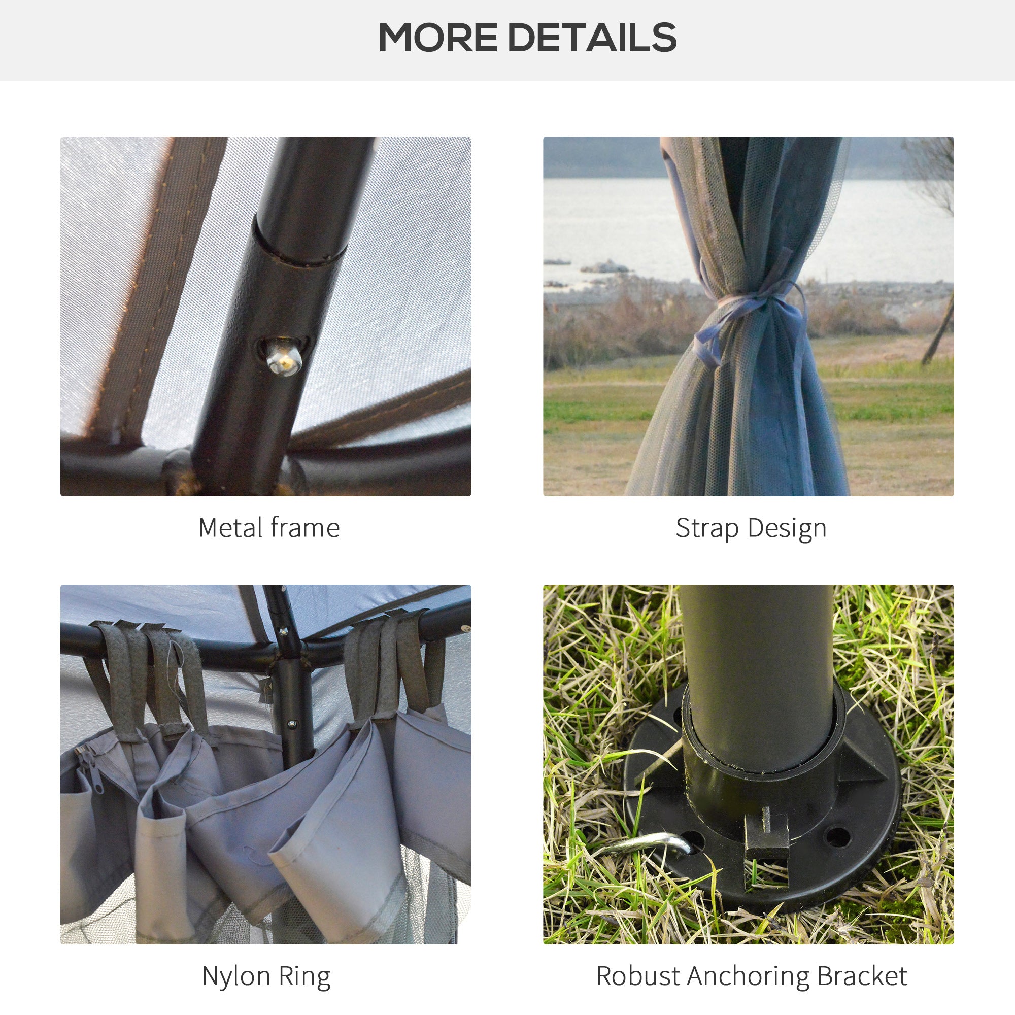 Outsunny 3 x 3 m Metal Gazebo, Garden Pavillion, Double Roof Outdoor Canopy Shelter with Mesh Sidewalls, Grey - anydaydirect