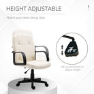 HOMCOM Swivel Executive Office Chair Home Mid Back PU Leather Computer Desk Chair for Adults with Arm, Wheels, Cream - anydaydirect