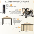 Outsunny 3.3 x 3.3m Pop Up Gazebo, Double Roof Foldable Canopy Tent with Zipped Mesh Sidewalls, Height Adjustable and Carrying Bag, Event Tent for Patio Garden, Beige - anydaydirect