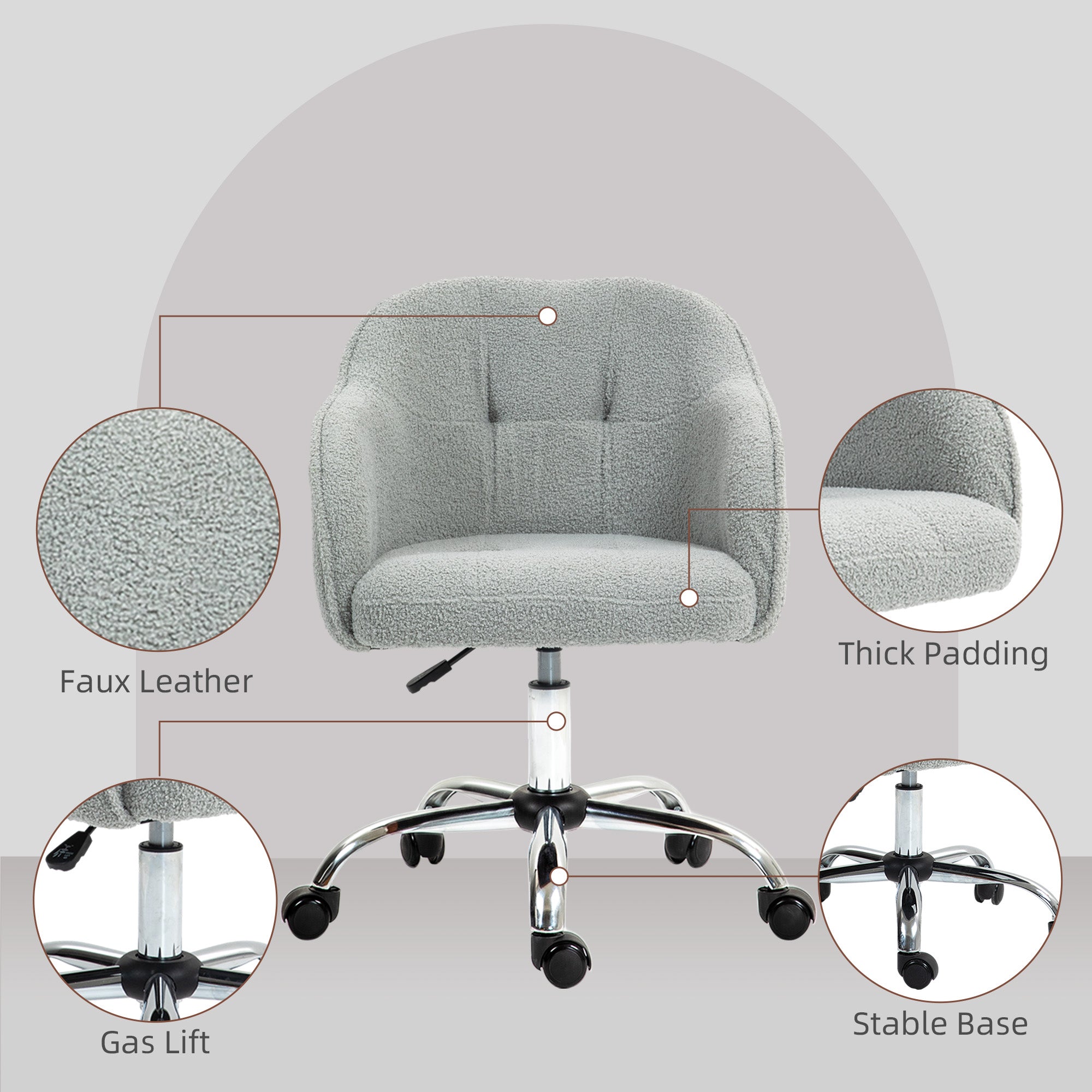 HOMCOM Teddy Fleece Swivel Office Chair - Grey - anydaydirect