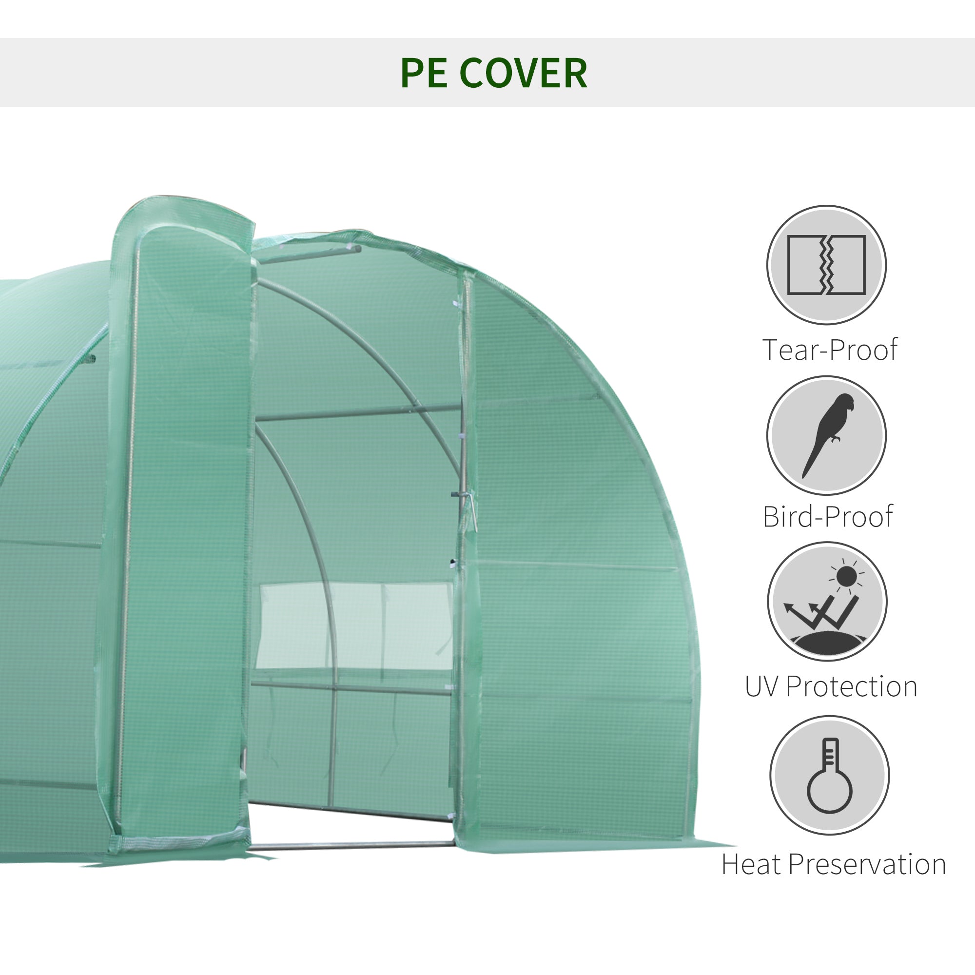 Outsunny Large Polytunnel Walk In Greenhouse, Plant Gardening Tunnel Green House with Metal Hinged Door, Galvanised Steel Frame & Mesh Windows, Green (3 x 6 m) - anydaydirect