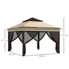 Outsunny 3 x 3(m) Pop Up Gazebo, Height Adjustable Instant Event Shelter with Netting and Carrying Bag, Beige - anydaydirect