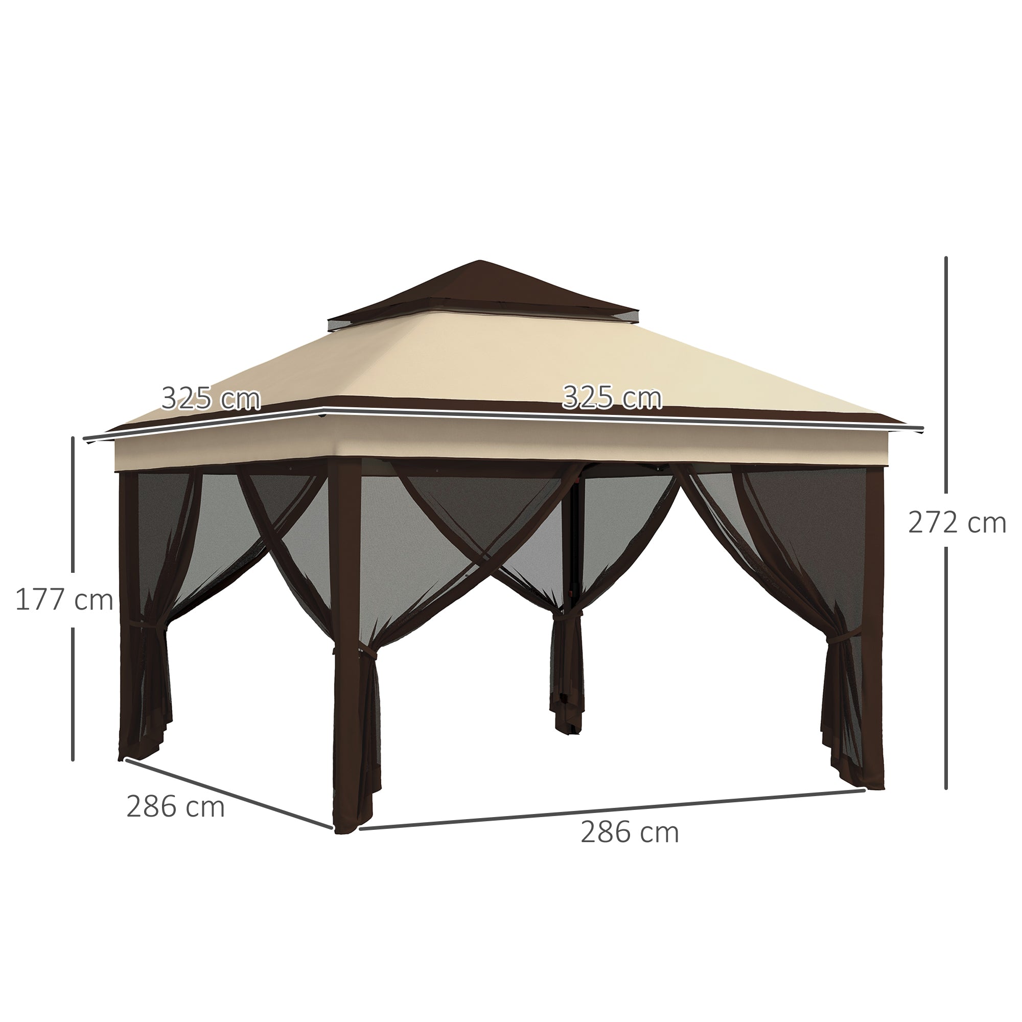Outsunny 3 x 3(m) Pop Up Gazebo, Height Adjustable Instant Event Shelter with Netting and Carrying Bag, Beige - anydaydirect