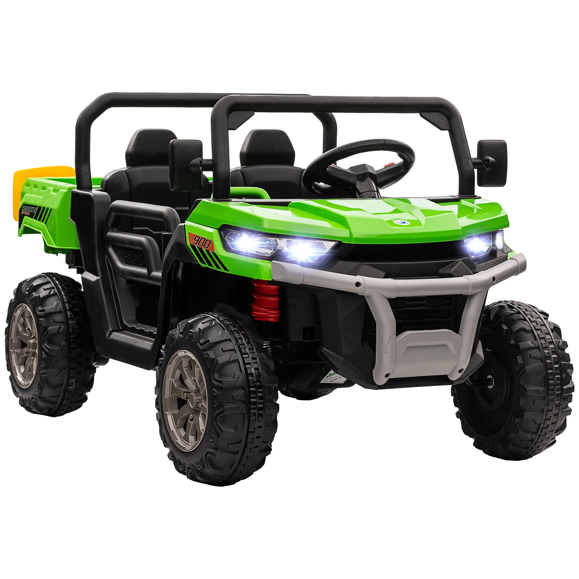 HOMCOM 12V Two-Seater Kids Electric Ride-On Car, with Electric Bucket, Remote Control - Green - anydaydirect
