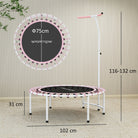 SPORTNOW 40" Fitness Trampoline, Mini Rebounder Trampoline for Adults with 5-Level Adjustable Handle, Indoor Exercise Bungee Rebounder, Max Load 100KG, Pink - anydaydirect