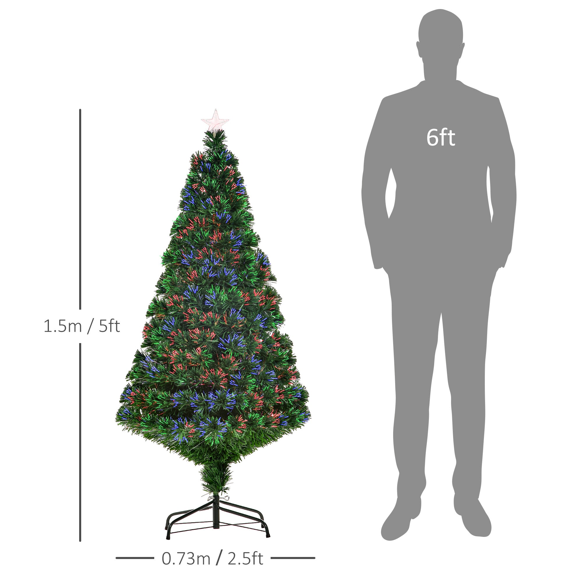 HOMCOM 5FT Green Fiber Optic Xmas Tree Pre-Lit Fibre Optic Artificial Christmas Tree Multi-Colour - anydaydirect