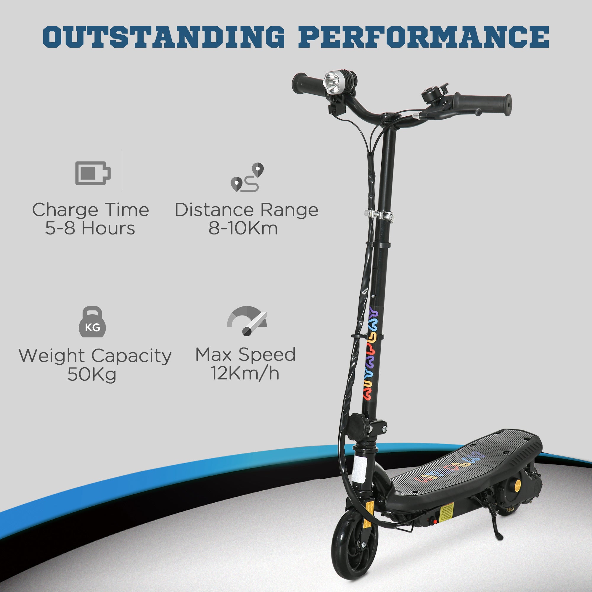 HOMCOM Foldable Electric Scooter, with LED Headlight, for Ages 7-14 Years - Black - anydaydirect