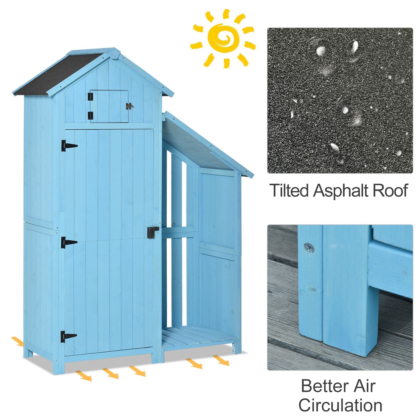 Outsunny Garden Shed Wooden Firewood House Storage Cabinet Waterproof Asphalt Roof Tool Organizer with Lockable Door, 180 x 130 x 55 cm - anydaydirect