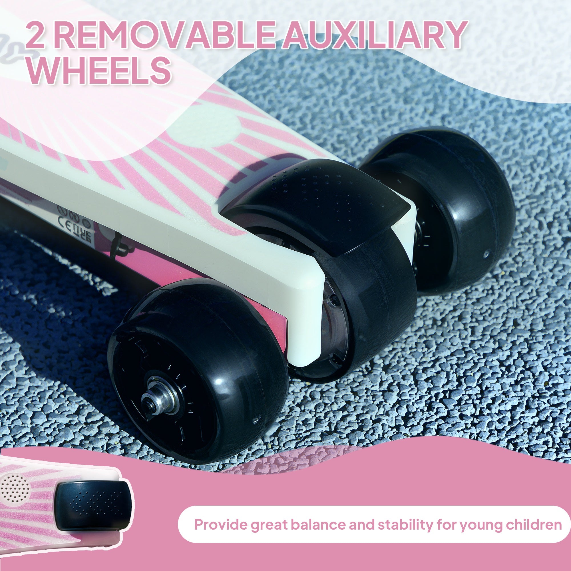 AIYAPLAY Electric Scooter for Kids Ages 4-7, with Auxiliary Rear Wheels, Flashing LED Light and Electric Brake, Kids Electric Scooter for Boys Girls, 6 KM/H & 8 KM, Pink - anydaydirect