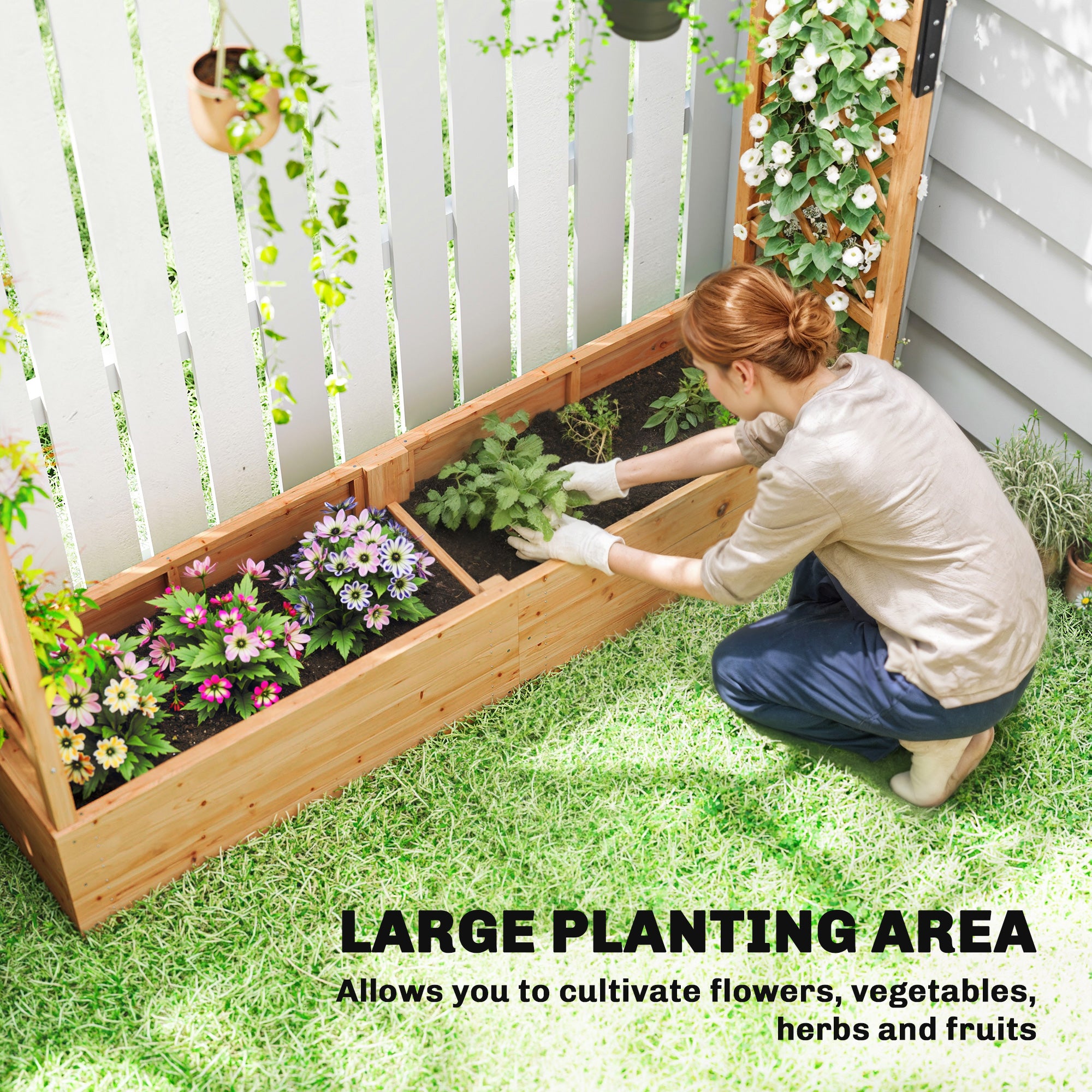 Outsunny Fir Wood 171 x 39 cm Planter and Trellis Garden Bed - anydaydirect