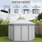 Outsunny 3 x 4m Metal Frame Hexagon Gazebo, with Curtains - Grey - anydaydirect