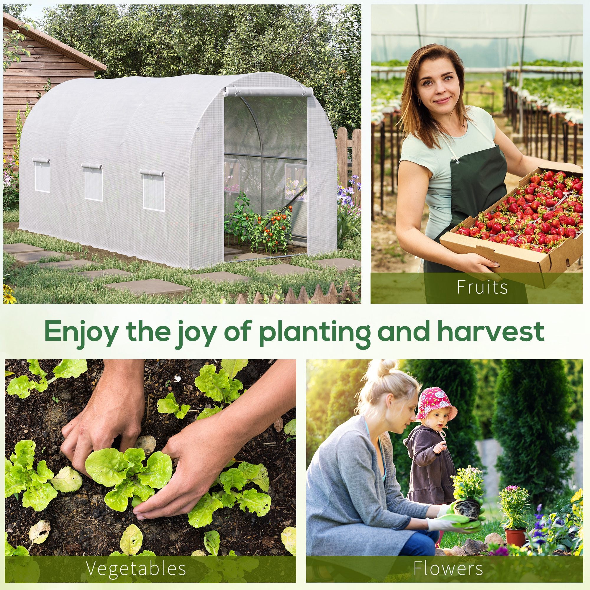 Outsunny 3.5 x 2 x 2 m Polytunnel Greenhouse, Walk-in Green House for Garden with Mesh Windows, Galvanised Steel Frame, White - anydaydirect