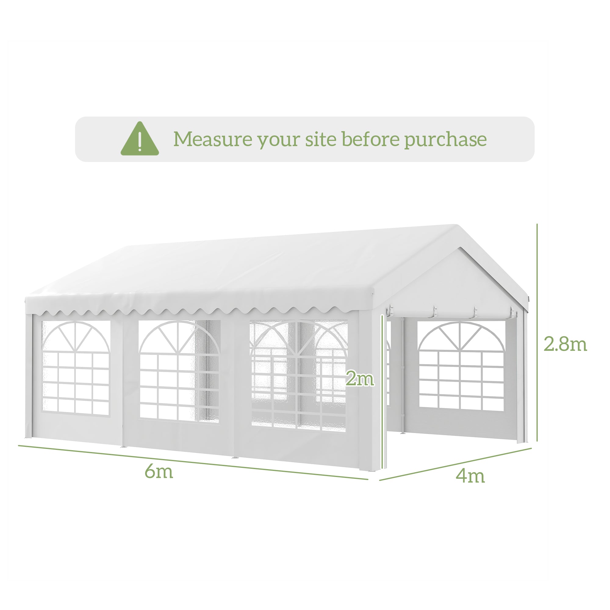 Outsunny 6m x 4m Garden Gazebo, Galvanised Marquee Party Tent with Removable Sides and Windows for Parties, Wedding and Events, White - anydaydirect