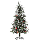 HOMCOM 5FT Artificial Snow Dipped Christmas Tree Xmas Pencil Tree Holiday Home Party Decoration w/ Foldable Feet Berries Pinecones, Green - anydaydirect