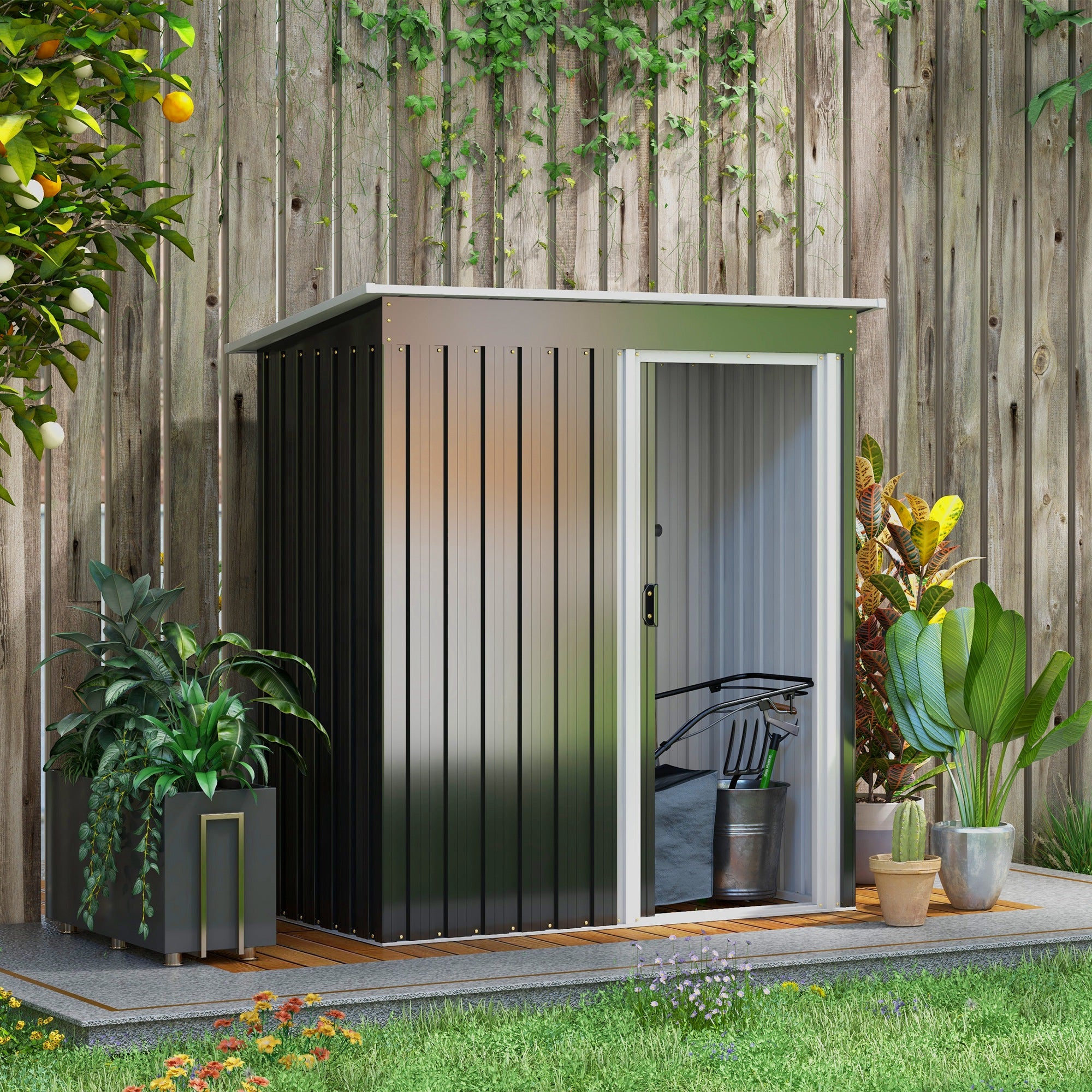 Outsunny 2 x 3ft Garden Storage Shed with Sliding Door and Sloped Roof Outdoor Equipment Tool Backyard, Black - anydaydirect