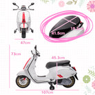 AIYAPLAY 12V Vespa Licensed Kids Electric Motorbike w/ Music, Headlights, FM Radio, for 3-6 Years - White - anydaydirect