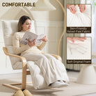 HOMCOM Curved Wooden Accent Chair, with Adjustable Footrest - Cream White - anydaydirect