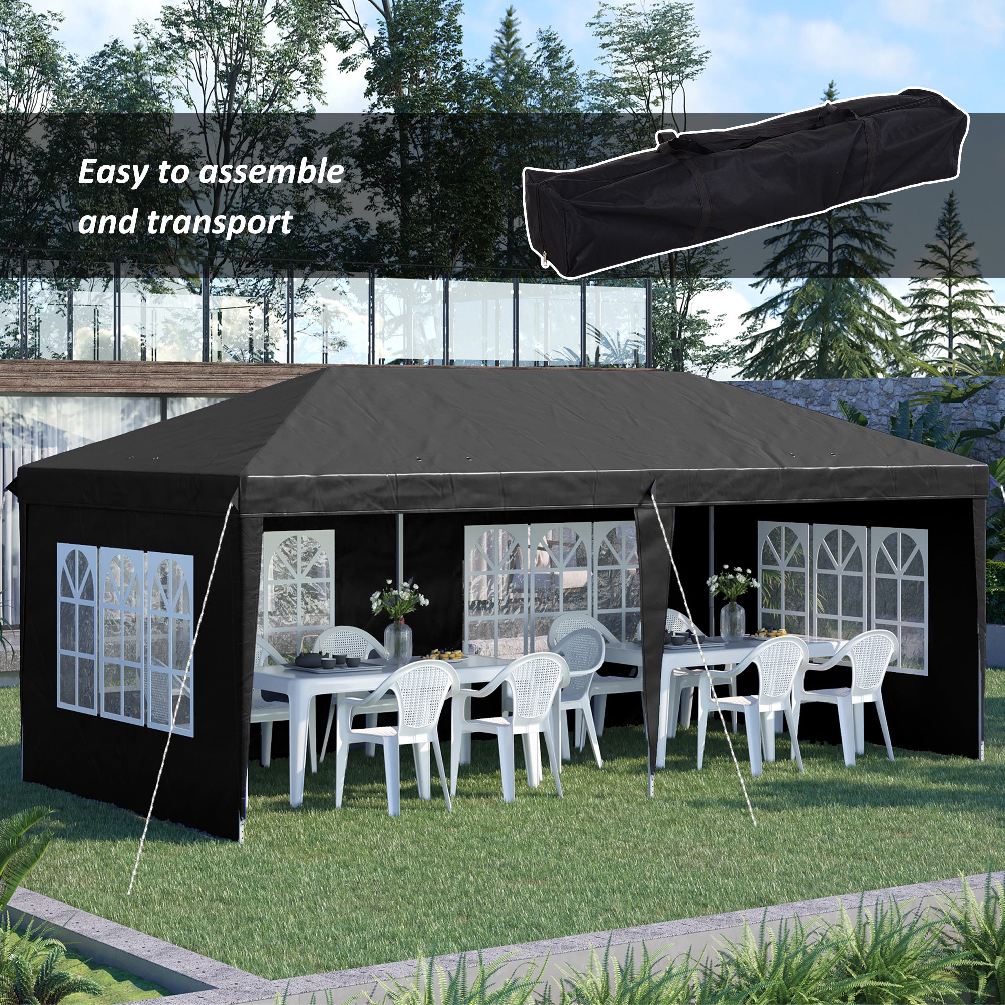 Outsunny 3 x 6m Pop-Up Gazebo, with Removable Walls - Black - anydaydirect