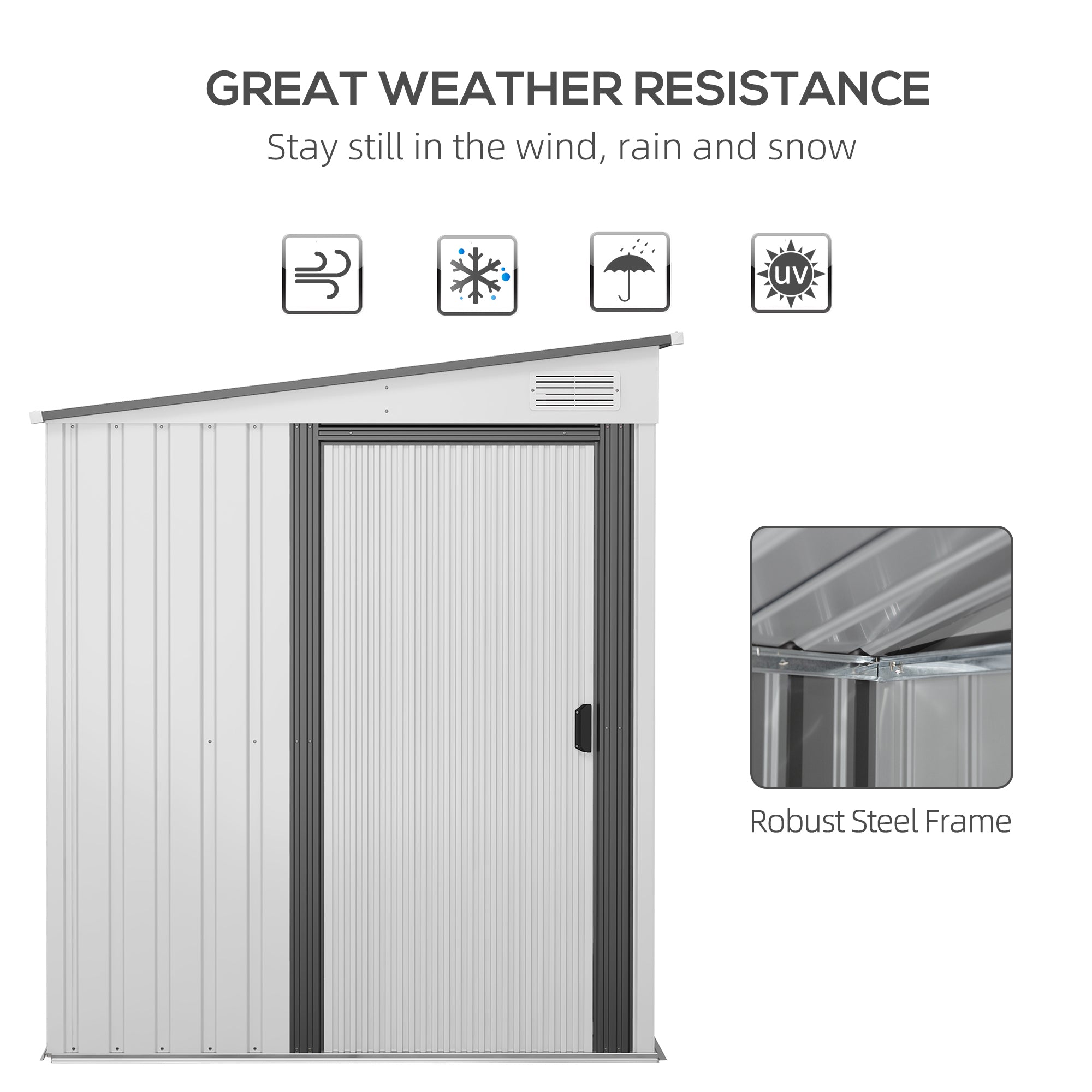 Outsunny 5 x 7FT Galvanised Metal Shed with Foundation, Lean to Tool Garden Shed with Sliding Doors and 2 Vents, White - anydaydirect