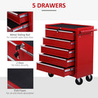 HOMCOM 5 Drawer Tool Chest on Wheels, Lockable Steel Tool Trolley with Side Handle for Workshop, Garage, Red - anydaydirect