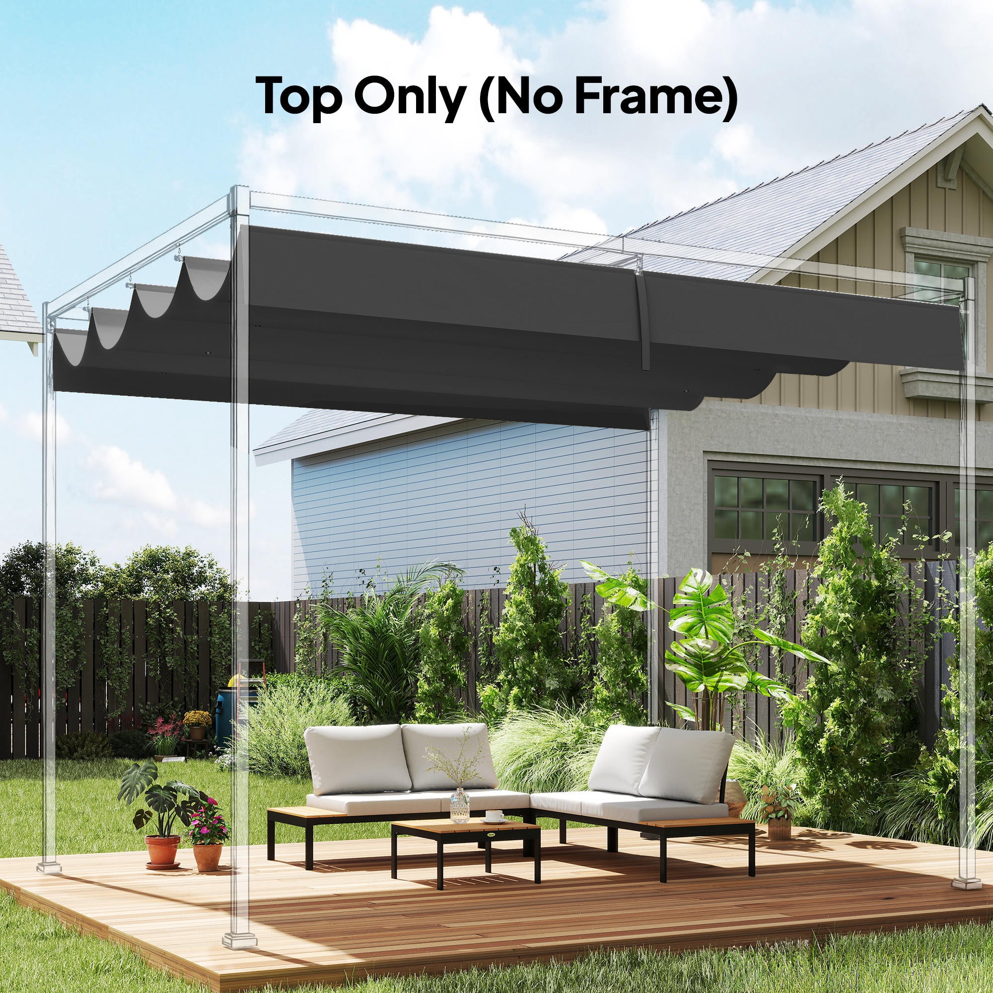 Outsunny Retractable Pergola Canopy Only, 3.92 x 3.5 m, UV30+ Replacement Canopy Cover for 4 x 3 m Pergola, Dark Grey - anydaydirect