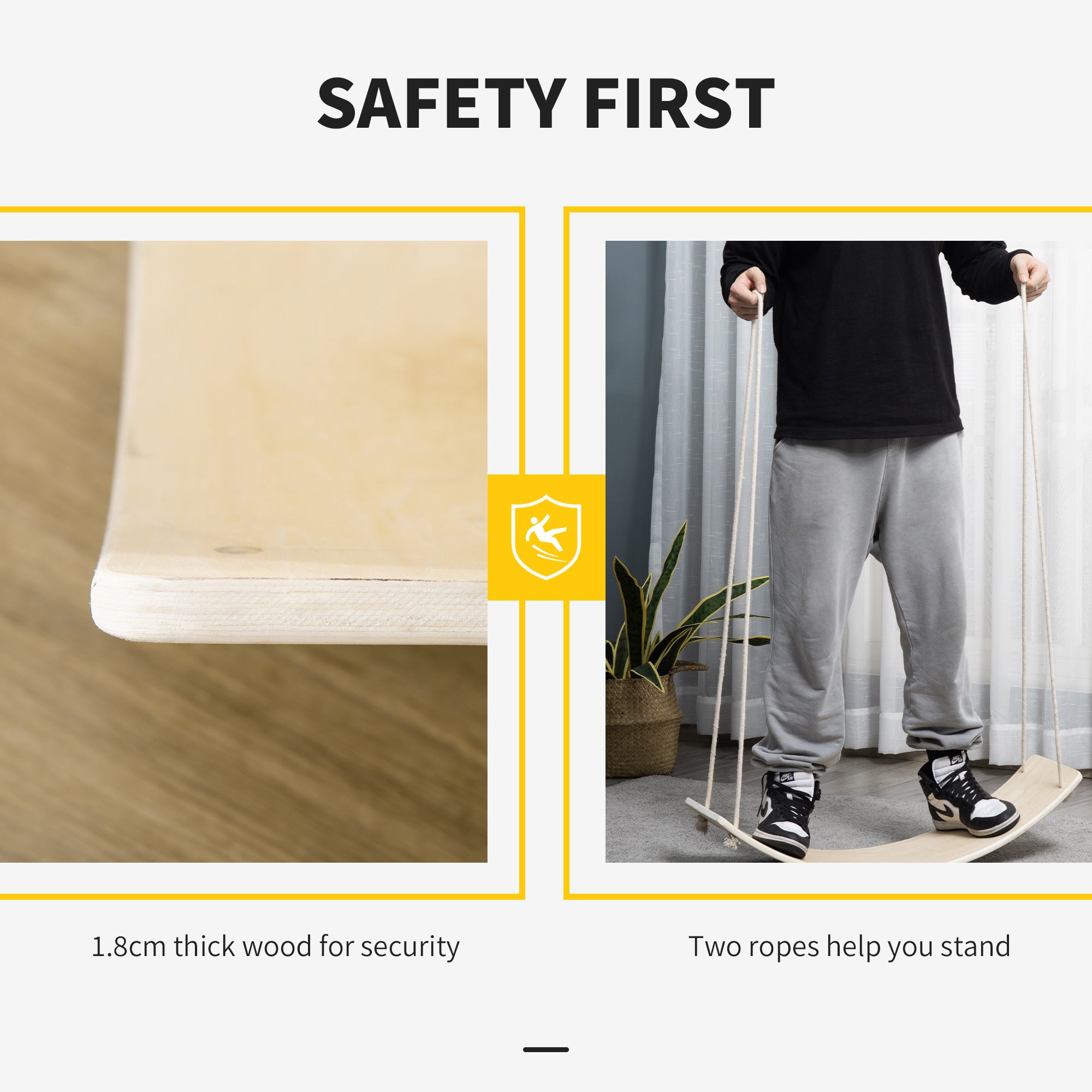 HOMCOM Wood Wobble Board with Ropes, Balance Board for Full Body Workout, Multipurpose for Kids and Adults - anydaydirect