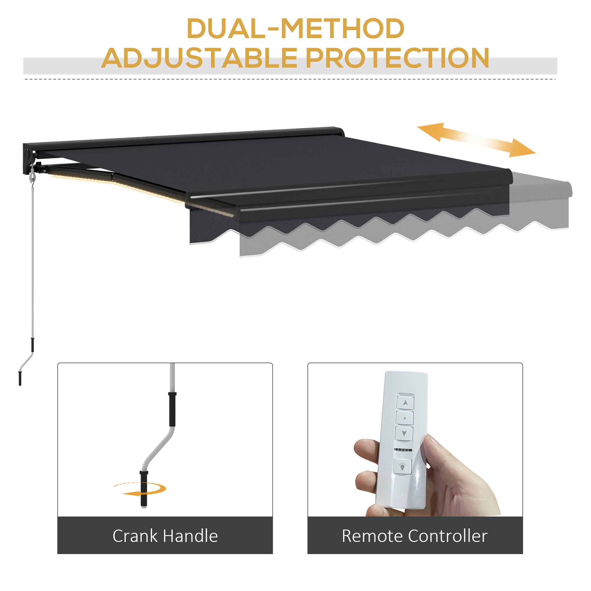 Outsunny 3 x 2.5m Electric Awning with LED Light, Aluminium Frame Retractable Awning Sun Canopies for Patio Door Window - anydaydirect