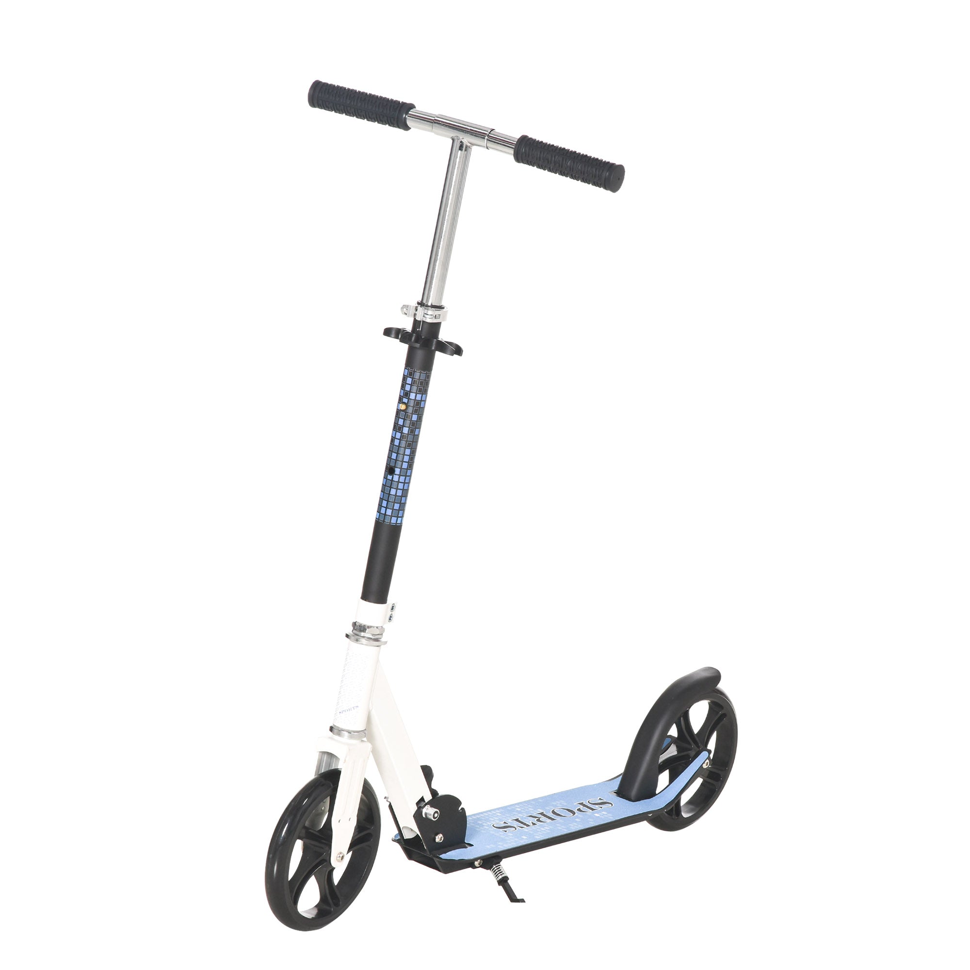 HOMCOM 2 Wheel Kids Stunt Kick Scooter Foldable Teens Commuter Aluminium Frame Adjustable Handles - White Blue - anydaydirect