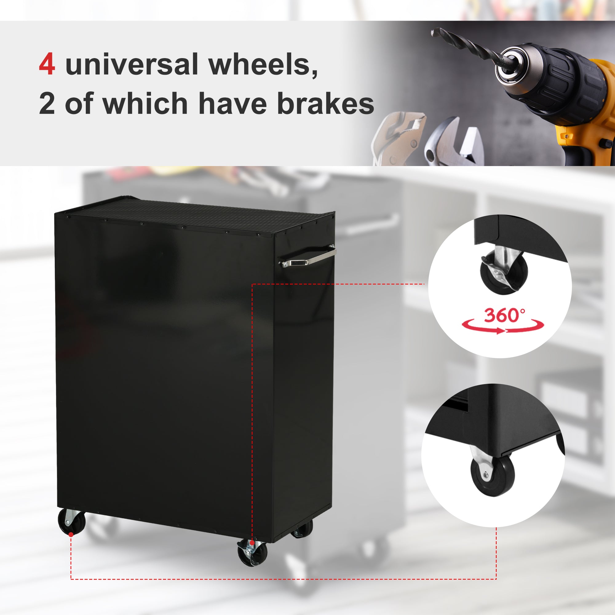 HOMCOM 5-Drawer Tool Chest, Lockable Steel Tool Storage Cabinet with Wheels and Handle Tool Box for Garage, Workshop, Red - anydaydirect