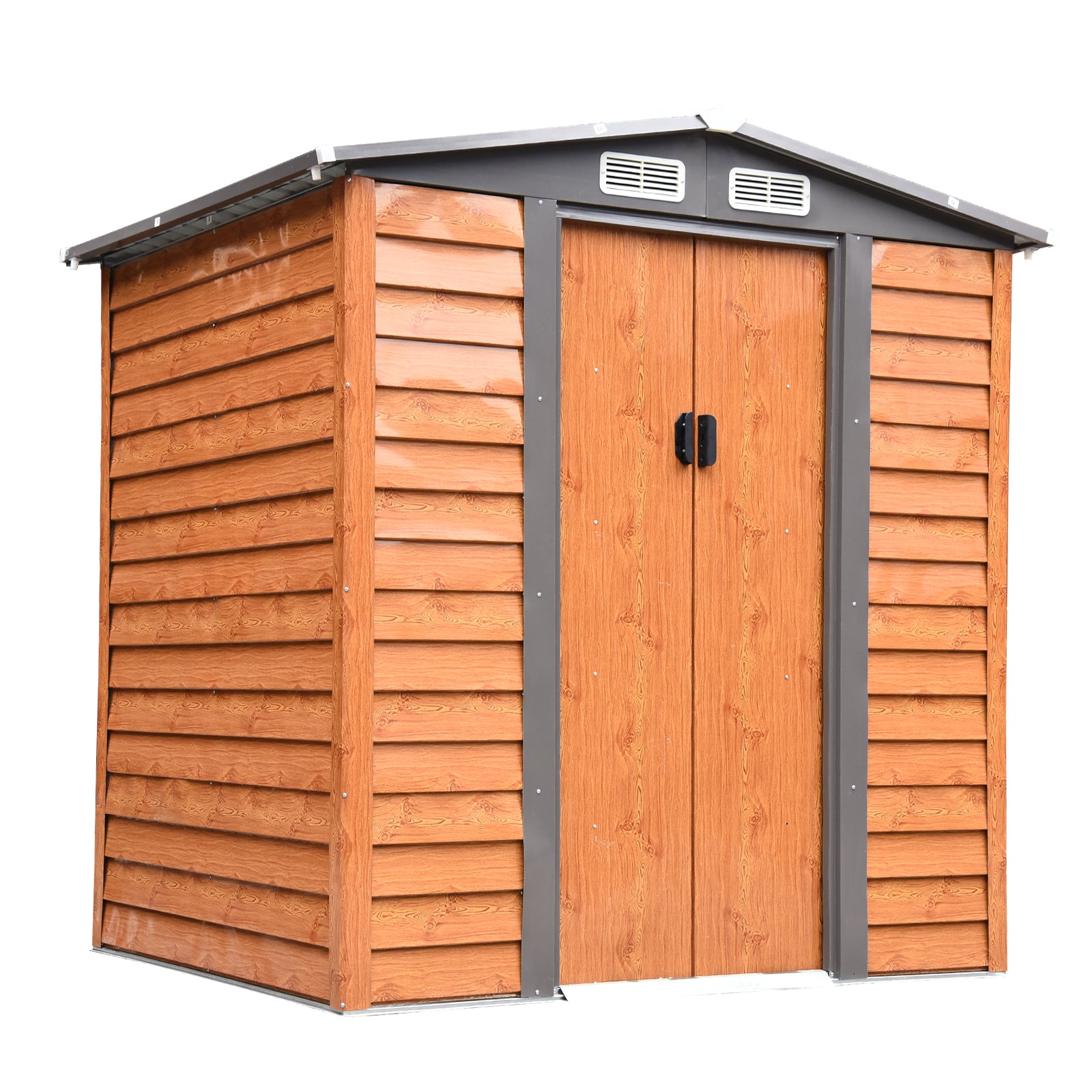 Outsunny 6 x 5 ft Garden Storage Shed Apex Store for Gardening Tool with Foundation and Ventilation, Brown - anydaydirect