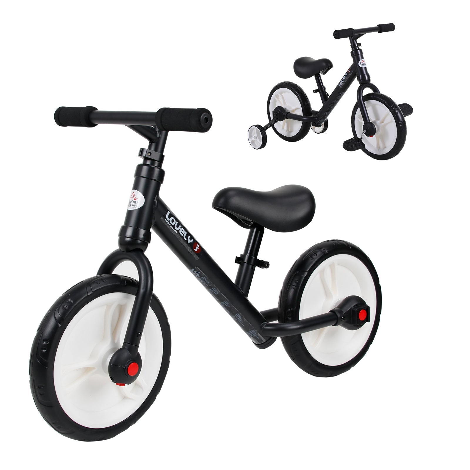 HOMCOM PP Toddlers Removable Stabiliser Balance Bike Black - anydaydirect