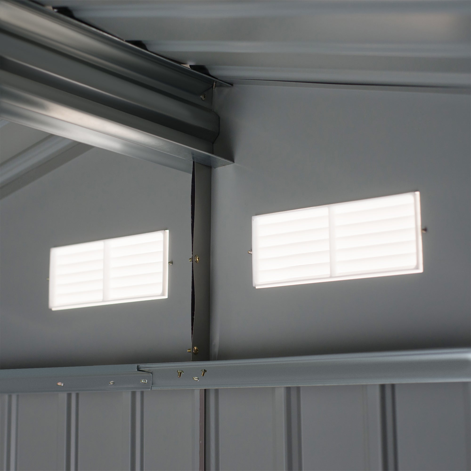 Outsunny 9 x 6 ft Metal Garden Storage Shed Sloped Roof Tool House with Foundation Ventilation & Double Door, Grey - anydaydirect