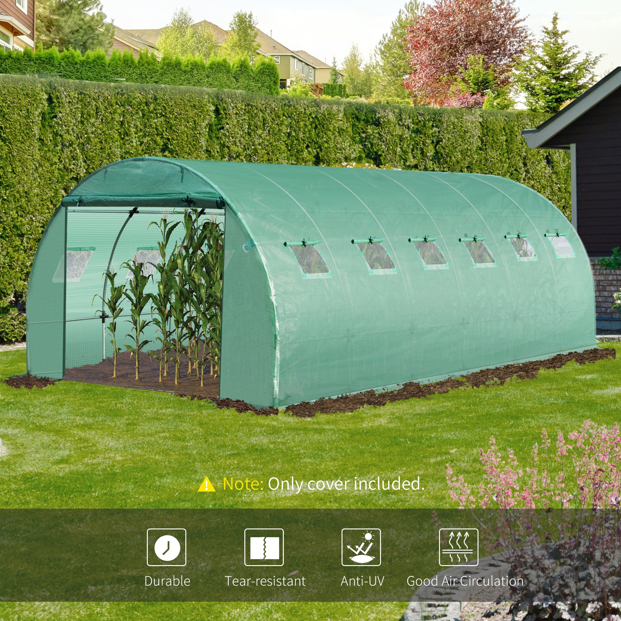 Outsunny 6 x 3 x 2m Greenhouse Replacement Cover ONLY Winter Garden Plant PE Cover for Tunnel Walk-in Greenhouse with Roll-up Windows Door Outdoor, Green - anydaydirect