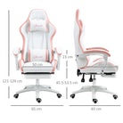 Vinsetto Computer Gaming Chair, PU Leather Desk Chair with Footrest, Swivel Task Chair with 135° Reclining Back and Lumbar Support, PC Chair for Adults, White and Pink - anydaydirect