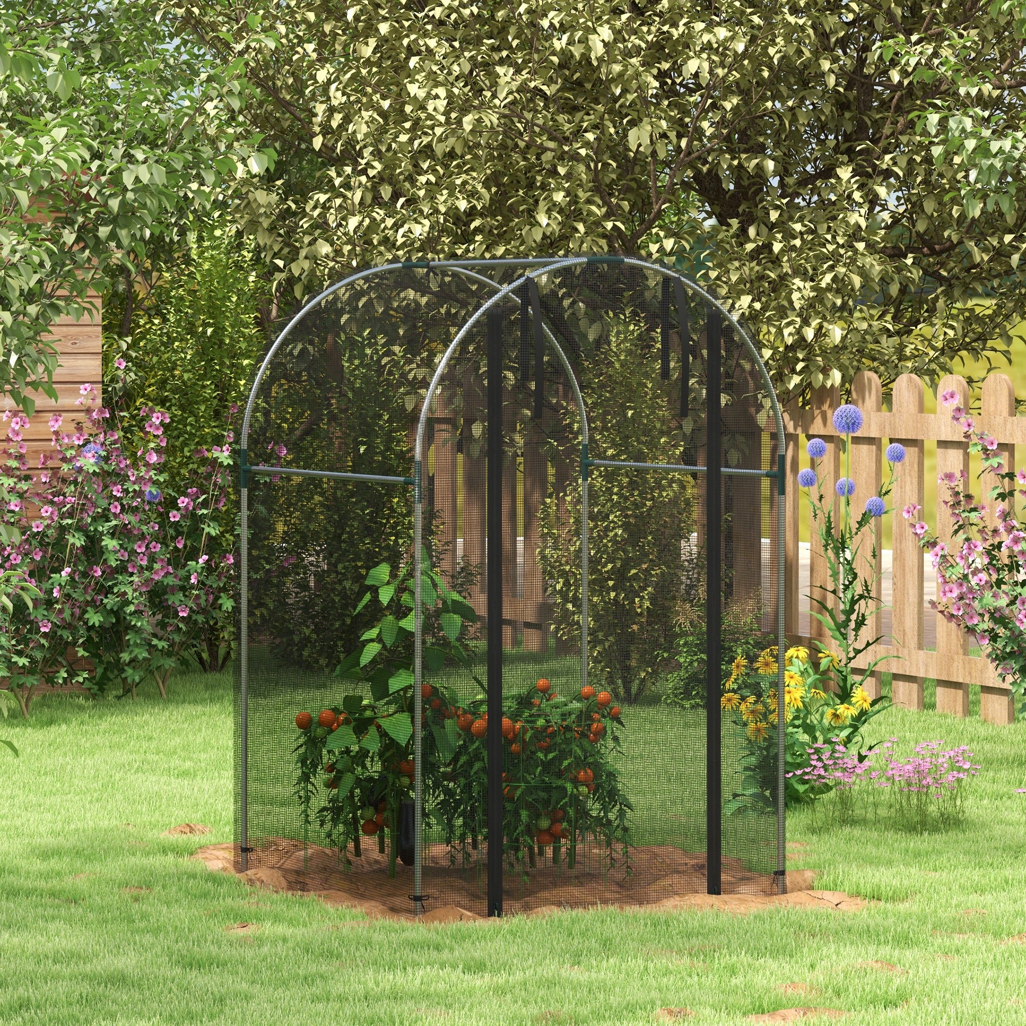 Outsunny Galvanised Steel Fruit Cage, Plant Protection Tent with Zipped Door, 1.2 x 1.2 x 1.9m, Black - anydaydirect