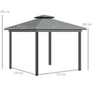 Outsunny 3 x 3(m) Patio Gazebo Canopy Garden Pavilion Tent Shelter Marquee with 2 Tier Roof, Netting and Curtains, Light Grey - anydaydirect