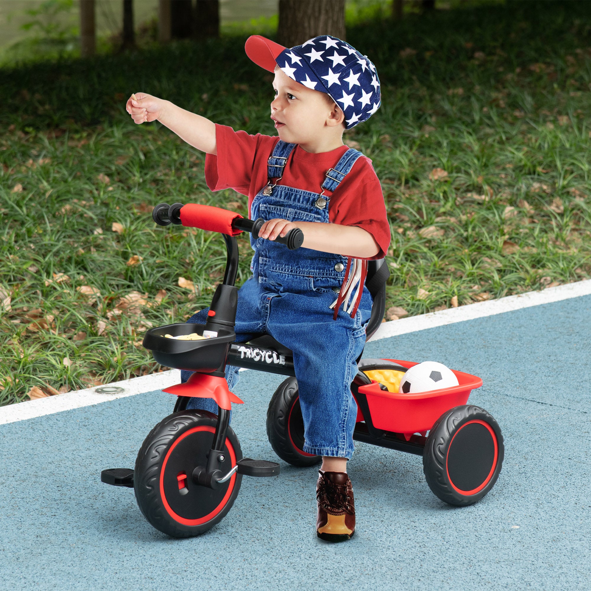 AIYAPLAY Kids Trike for 2-5 Years with Adjustable Seat, Pedal, Baskets, Red - anydaydirect