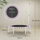 SPORTNOW 40" Fitness Trampoline, Mini Rebounder Trampoline for Adults with 5-Level Adjustable Handle, Indoor Exercise Bungee Rebounder, Max Load 100KG, Purple - anydaydirect