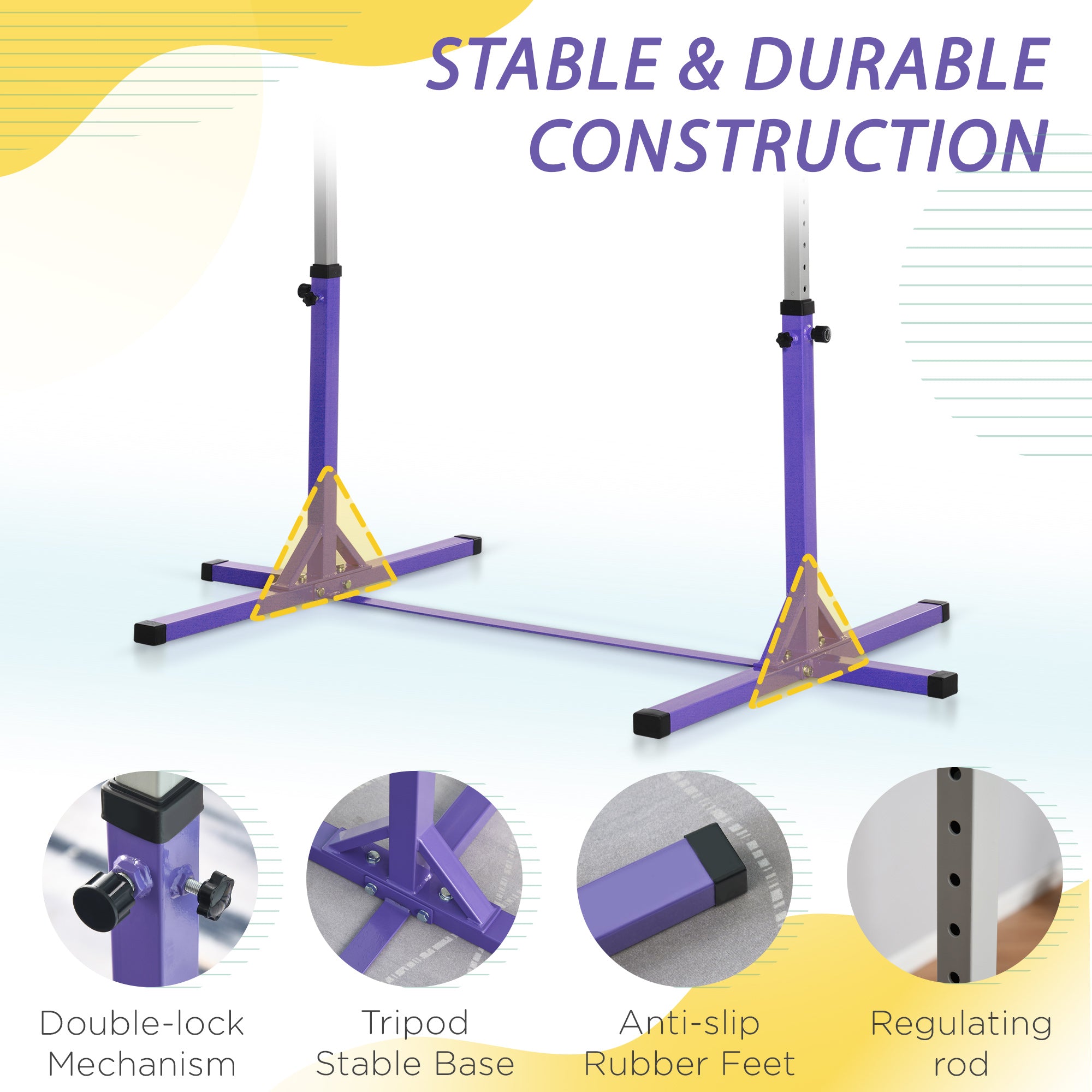 HOMCOM Steel Frame Adjustable Horizonal Gymnastics Bar For Kids Home Gym Training Purple - anydaydirect