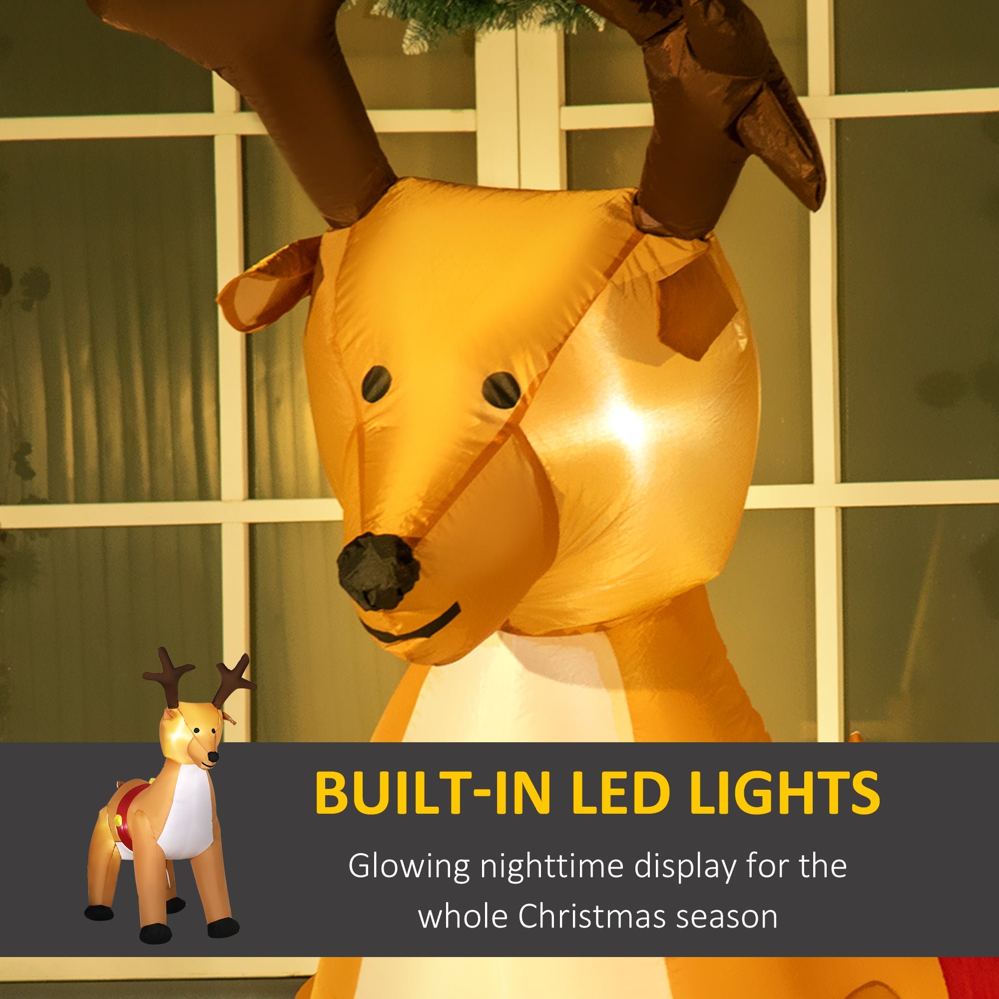 HOMCOM 1.8m Christmas Inflatable Reindeer with LED Lights Xmas Deer Decoration Blow Up Decor for Holiday Outdoor - anydaydirect