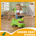 AIYAPLAY Kids Ride On Car, Dinosaur Foot to Floor Slider with Storage, Toddler Walker with Light, Sounds, Green - anydaydirect