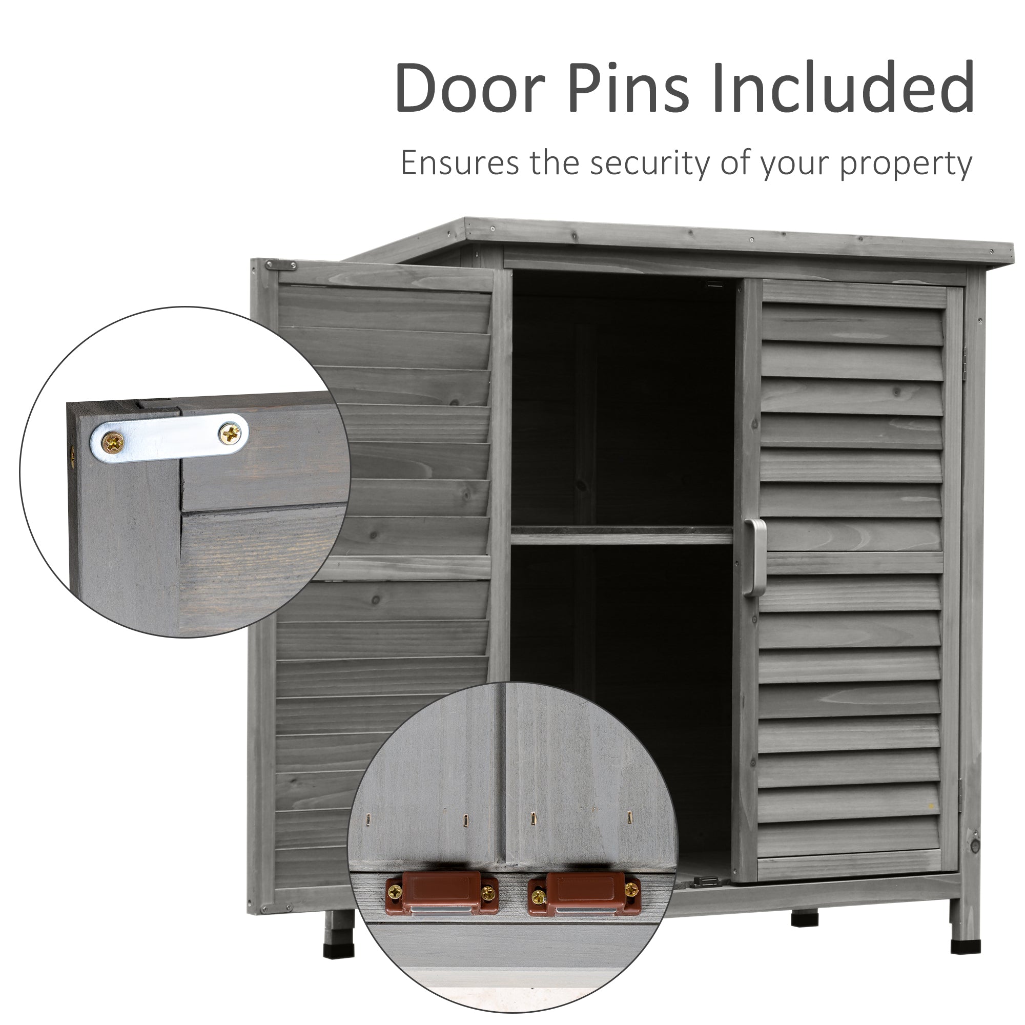 Outsunny Garden Shed Wooden Garden Storage Shed 2 Door Unit Solid Fir Wood Garage Tool Organisation Cabinet, 87L x 46.5W x 96.5Hcm, Grey - anydaydirect