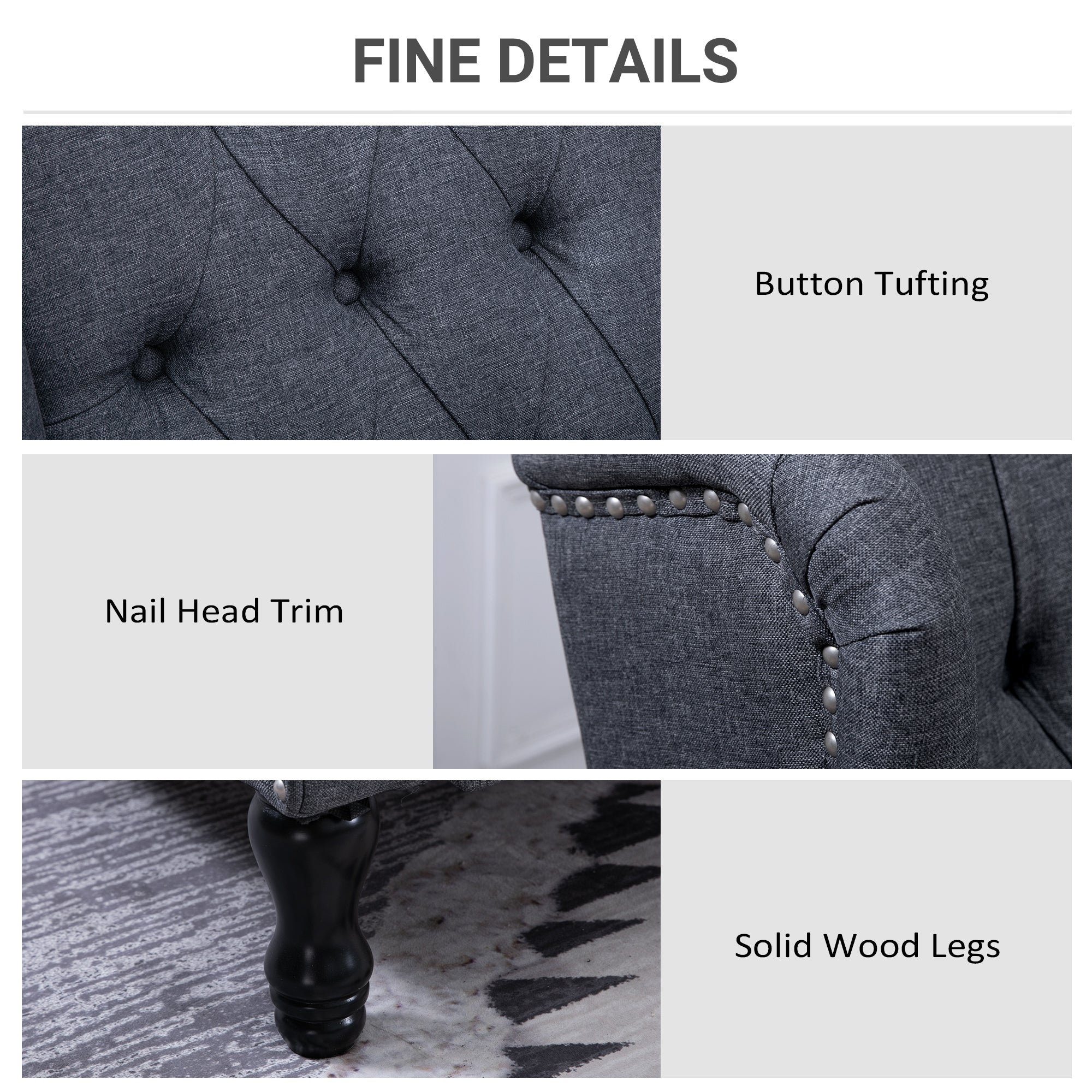 HOMCOM Recliner Armchair, Vintage Reclining Chair with Nail Head Trim, Wingback Chair with Button Tufted Back and Footrest, for Living Room, Dark Grey - anydaydirect